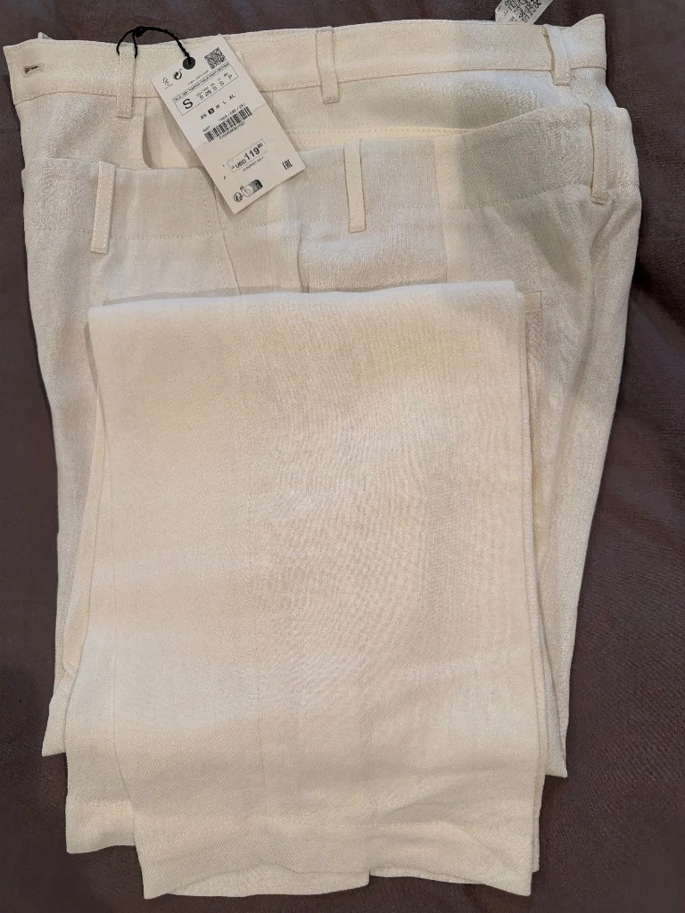 Zara Double Waistband Linen Blend Pants | Oyster White | NWT | Sze Small